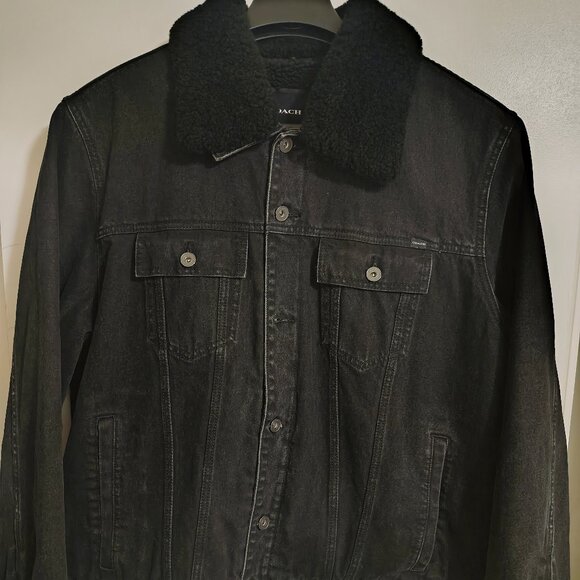 Coach Men’s Black Denim Shearling Collar Jacket – Like New - Picture 1 of 6